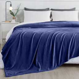 Ameha Fleece Plain Blanket, Lightweight & Reversible Throw For Travel, Bed & Sofa Blanket, Navy Super King 230X270Cm - thumbnail 4