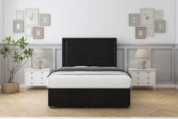 "Comfort Anna Black Plush Ottoman Bed With Mattress With 26"" Strutted Headboard 4'6 Double"