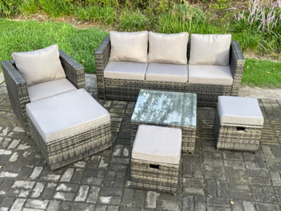 Fimous 6 Pcs Outdoor Lounge Sofa Set Wicker Pe Rattan Garden Furniture Set With Coffee Table 3 Small Footstools - image 1
