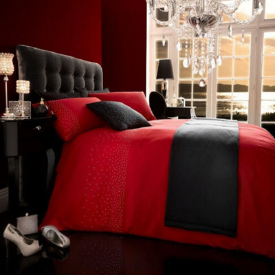 Smart Living Luxury 5Pc Complete Bedding Set Duvet Cover, Pillow Pair, Cushion Cover, Bed Runner - Red - image 1