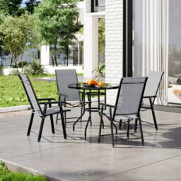 Breeins 5 Piece Outdoor Black Furniture Set Dining Set Umbrella Table And Folding Chairs For Garden Patio Lounge Balcony 80 Cm - thumbnail 2