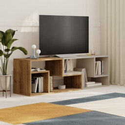 Decortie Modern Glis Corner Tv Unit Versatile Design For Tvs Up To 35 Inches Adjustable Tv Shelf Media Dark Oak Effect, Sandstone - thumbnail 4