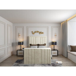 Atom Upholstered Soft Velvet  Cream Tv Bespoke Bed Frame - thumbnail 2