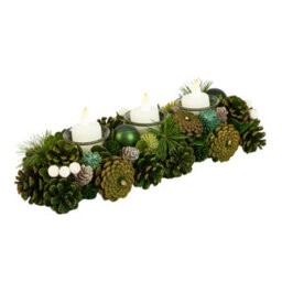 Dibor Set Of 2 Woodland Green Triple Table Centrepiece Christmas Decoration Candle Holders Tealight Holder 39Cm - thumbnail 2