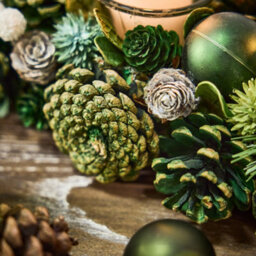 Dibor Set Of 2 Woodland Green Triple Table Centrepiece Christmas Decoration Candle Holders Tealight Holder 39Cm - thumbnail 6