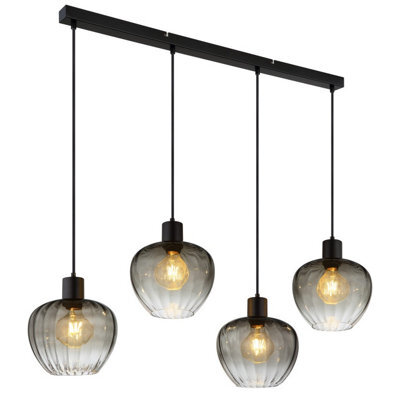 Luminosa Lighting Luminosa Toy Bar Pendant Ceiling Light Matt Black Smoke Glass Shade 4X E27 - image 1