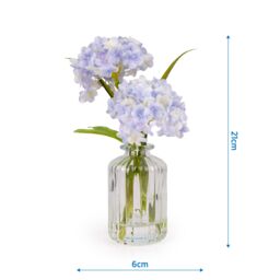 Candlelight Blue 21Cm Hydrangeas Artificial Floral Arrangement In Clear Ribbed Glass Vase - thumbnail 5