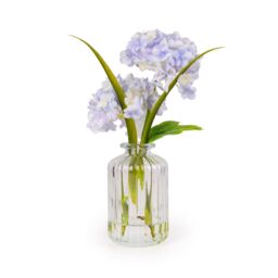 Candlelight Blue 21Cm Hydrangeas Artificial Floral Arrangement In Clear Ribbed Glass Vase - thumbnail 2