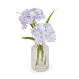 Candlelight Blue 21Cm Hydrangeas Artificial Floral Arrangement In Clear Ribbed Glass Vase - thumbnail 3