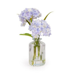 Candlelight Blue 21Cm Hydrangeas Artificial Floral Arrangement In Clear Ribbed Glass Vase - thumbnail 1