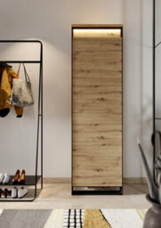 Arte Quant Qg-01 Hallway Cabinet In Oak Artisan & Black - 600mm X 2000mm X 400mm - Sleek Storage With Led Lighting - thumbnail 4