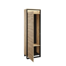 Arte Quant Qg-01 Hallway Cabinet In Oak Artisan & Black - 600mm X 2000mm X 400mm - Sleek Storage With Led Lighting - thumbnail 2