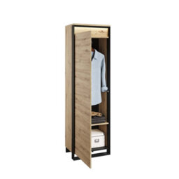 Arte Quant Qg-01 Hallway Cabinet In Oak Artisan & Black - 600mm X 2000mm X 400mm - Sleek Storage With Led Lighting - thumbnail 3
