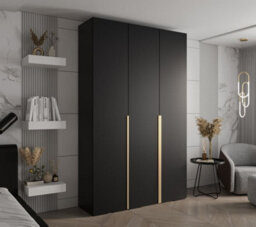 Arte Sleek Inova I Hinged Door Wardrobe H2370mm W1500mm D470mm - Modern Black Finish With Gold Vertical Metal Handles - thumbnail 2