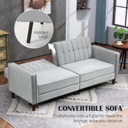 Wyld Haus Sasari 2 Seater Velvet Light Grey Convertible Futon Sofa Bed With Tufted Seat And Split Backrests - thumbnail 4