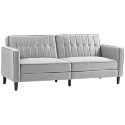 Wyld Haus Sasari 2 Seater Velvet Light Grey Convertible Futon Sofa Bed With Tufted Seat And Split Backrests - thumbnail 2