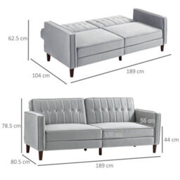 Wyld Haus Sasari 2 Seater Velvet Light Grey Convertible Futon Sofa Bed With Tufted Seat And Split Backrests - thumbnail 3