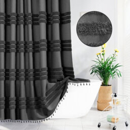 INHOUSOLU HOME DÉCOR Inhousolu Home Decor Bathroom Shower Curtain 72X72', Grey Heavy Duty 256Gsm Boho Tufted Striped, Waterproof Machine Washable
