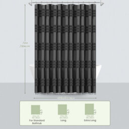 INHOUSOLU HOME DÉCOR Inhousolu Home Decor Stylish Woven Shower Curtain 256Gsm Boho Tufted Striped Waterproof - thumbnail 2