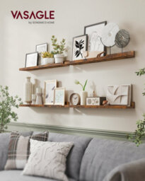 LEDREM Wall Shelves, Set Of 2 Wall Mounted Floating Shelves, 60 Cm Wide, Raised Edges, For Picture Frames, Decoration, Spices - thumbnail 1