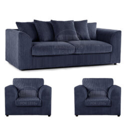 Furnishings For Less UK Luxor Jumbo Cord 3 + 1 + 1 Fabric 3 Piece Sofa Suite - Scatter Back Navy Blue - thumbnail 1