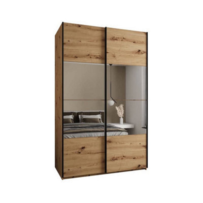 Arte Modern Trosa Iv Sliding Door Wardrobe H2450mm W1500mm D640mm Mirrored Doors, Six Shelves, Hanging Rail, Oak Artisan - image 1