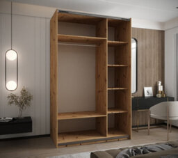 Arte Modern Trosa Iv Sliding Door Wardrobe H2450mm W1500mm D640mm Mirrored Doors, Six Shelves, Hanging Rail, Oak Artisan - thumbnail 3