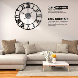 Large Skeleton Metal Roman Wall Clock Big Numerals Giant Round Open Face Clocks Black 40Cm - thumbnail 6