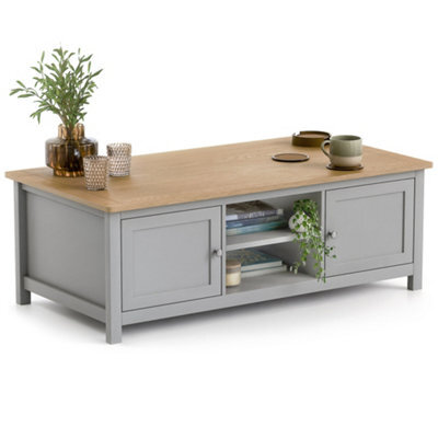 Christow Coffee Table Oak-Effect Top Cupboards & Shelves Grey H40Cm X W115Cm X D60Cm - image 1