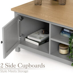 Christow Coffee Table Oak-Effect Top Cupboards & Shelves Grey H40Cm X W115Cm X D60Cm - thumbnail 2