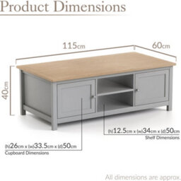 Christow Coffee Table Oak-Effect Top Cupboards & Shelves Grey H40Cm X W115Cm X D60Cm - thumbnail 6