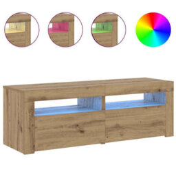 Walplus Tv Cabinet With Led Lights Artisan Oak 120X35X40 Cm Engineered Wood - thumbnail 4