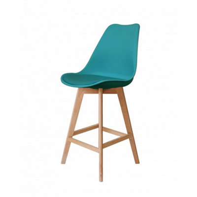 Fusion Living Soho Teal Plastic Bar Stool With Light Wood Legs - image 1