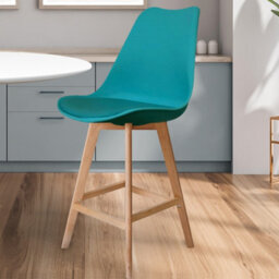 Fusion Living Soho Teal Plastic Bar Stool With Light Wood Legs - thumbnail 2