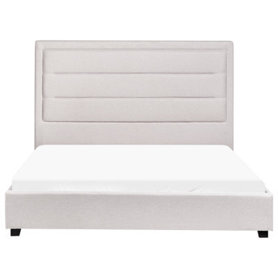 Wyld And Coco Padded Headboard Bedstead Light Beige Polyester For Eu Double 4Ft6 (135 Cm) - Eucalyptus Frame, Matt Finish - image 1
