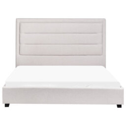 Wyld And Coco Padded Headboard Bedstead Light Beige Polyester For Eu Double 4Ft6 (135 Cm) - Eucalyptus Frame, Matt Finish - thumbnail 1