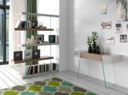 Angel Cerda Stylish Rectangular Console Table In Grey Wood And Tempered Glass - thumbnail 2