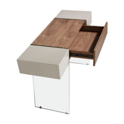 Angel Cerda Stylish Rectangular Console Table In Grey Wood And Tempered Glass - thumbnail 5