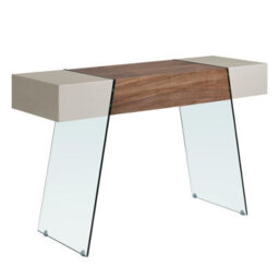 Angel Cerda Stylish Rectangular Console Table In Grey Wood And Tempered Glass - thumbnail 1