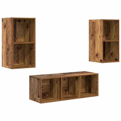 Berkfield Modern Tv Cabinet Set 3 Pcs Old Wood 37 X 37 X 107 Cm Engineered Wood - image 1