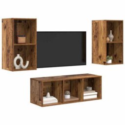 Berkfield Modern Tv Cabinet Set 3 Pcs Old Wood 37 X 37 X 107 Cm Engineered Wood - thumbnail 3
