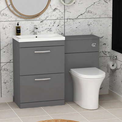 Royal Bathrooms 1100mm Indigo Grey Gloss 2 Drawer Furniture Pack With Mid Edge Basin & Breeze Back To Wall Toilet - image 1