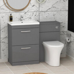 Royal Bathrooms 1100mm Indigo Grey Gloss 2 Drawer Furniture Pack With Mid Edge Basin & Breeze Back To Wall Toilet