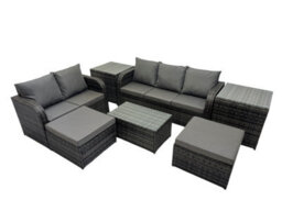 Fimous Outdoor Love Sofa 3 Seater Sofa Coffee Table Set Garden Rattan Furniture Set 7 Seater With 2 Side Tables 2 Big Stool - thumbnail 1