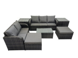 Fimous Outdoor Love Sofa 3 Seater Sofa Coffee Table Set Garden Rattan Furniture Set 7 Seater With 2 Side Tables 2 Big Stool - thumbnail 2