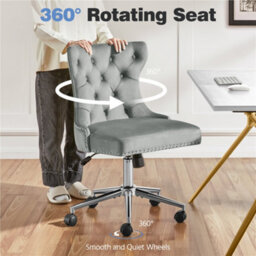 Yaheetech Upholstered Home Office Chair With Adjustable Height - Light Grey - thumbnail 4