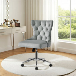 Yaheetech Upholstered Home Office Chair With Adjustable Height - Light Grey - thumbnail 7