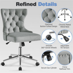 Yaheetech Upholstered Home Office Chair With Adjustable Height - Light Grey - thumbnail 6