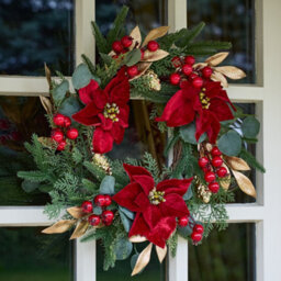 Dibor Vintage Style Poinsettia Heritage Festive Decor Autumn-Winter Wreath Front Door Christmas Wreath 55Cm