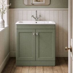 Balterley Swynnerton Traditional 2 Door Floor Standing Vanity Unit With Stone Basin, Satin Green, 800mm - thumbnail 2